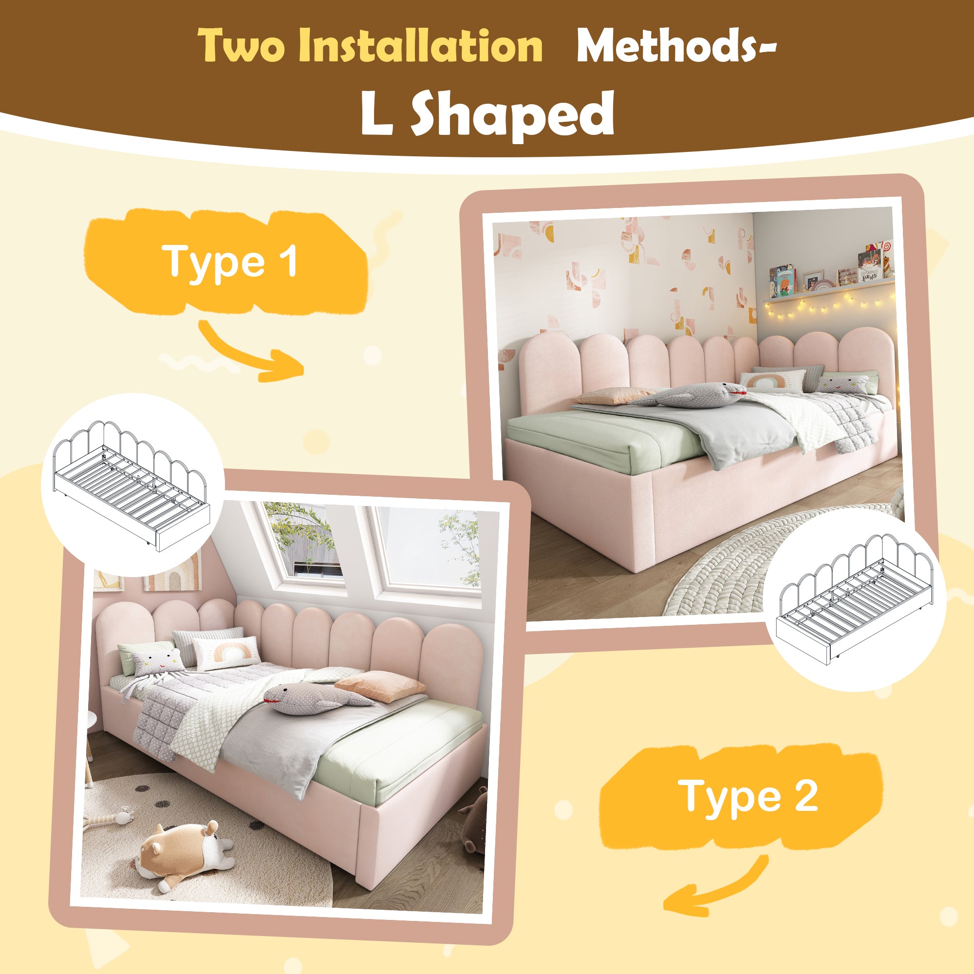 Upholstered Bed Daybed With Pull-Out Bed, 3FT Single Sofa Bed 90X190Cm,Guest Beds For Adults and Children, Bed With Metal Slatted Frame, Velvet, Pink (No Mattress)