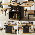 Telescopic dining table (110-140×80cm), foldable kitchen table for 4-6 people, extendable dining table, space-saving kitchen table, table with two drawers and a storage cabinet