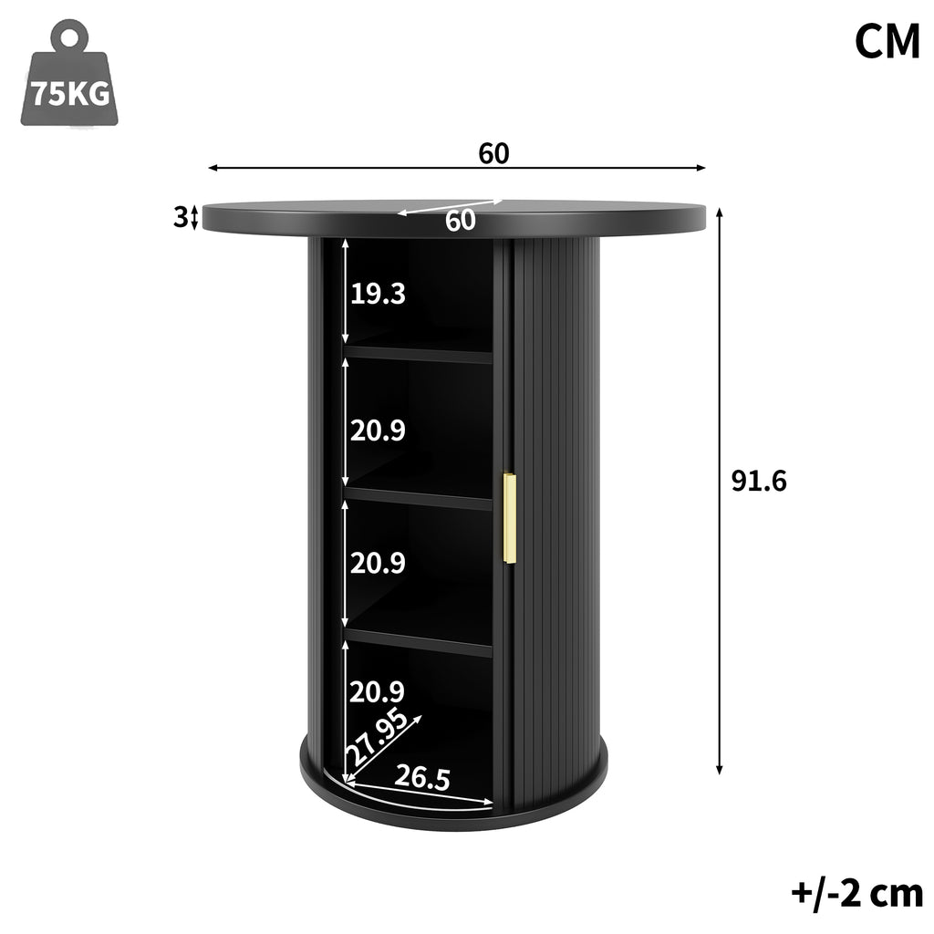Round bar table with storage, 91.6cm high standing table with cabinet, MDF wood look, load capacity up to 75kg, for bar & living room