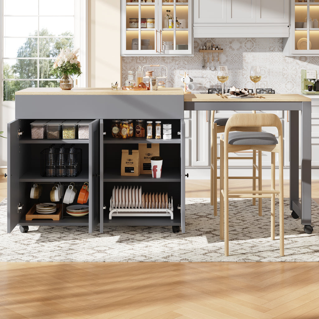 Modern Extendable Bar Table (118-180×50×94cm), Extendable Dining Table with Storage, with Six Shelves, Standing Table Bistro Table, for Dining Room, Use as Living Room Room Divider, White/Gray