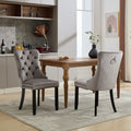 Modern Set of 2 Upholstered Velvet Dining Chairs, Button Tufted Kitchen Lounge Chairs with Solid Wood Legs, Riveted Trim and Knocker Ring, for Dining Room Living Room, Grey