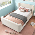 3FT Upholstered Bed, 90 x 190 cm Single Bed with Cosmic Pattern, Sleigh-style Teen Bed, Bed Frame for Boys and Girls, Beige, Velvet (Without Mattress)
