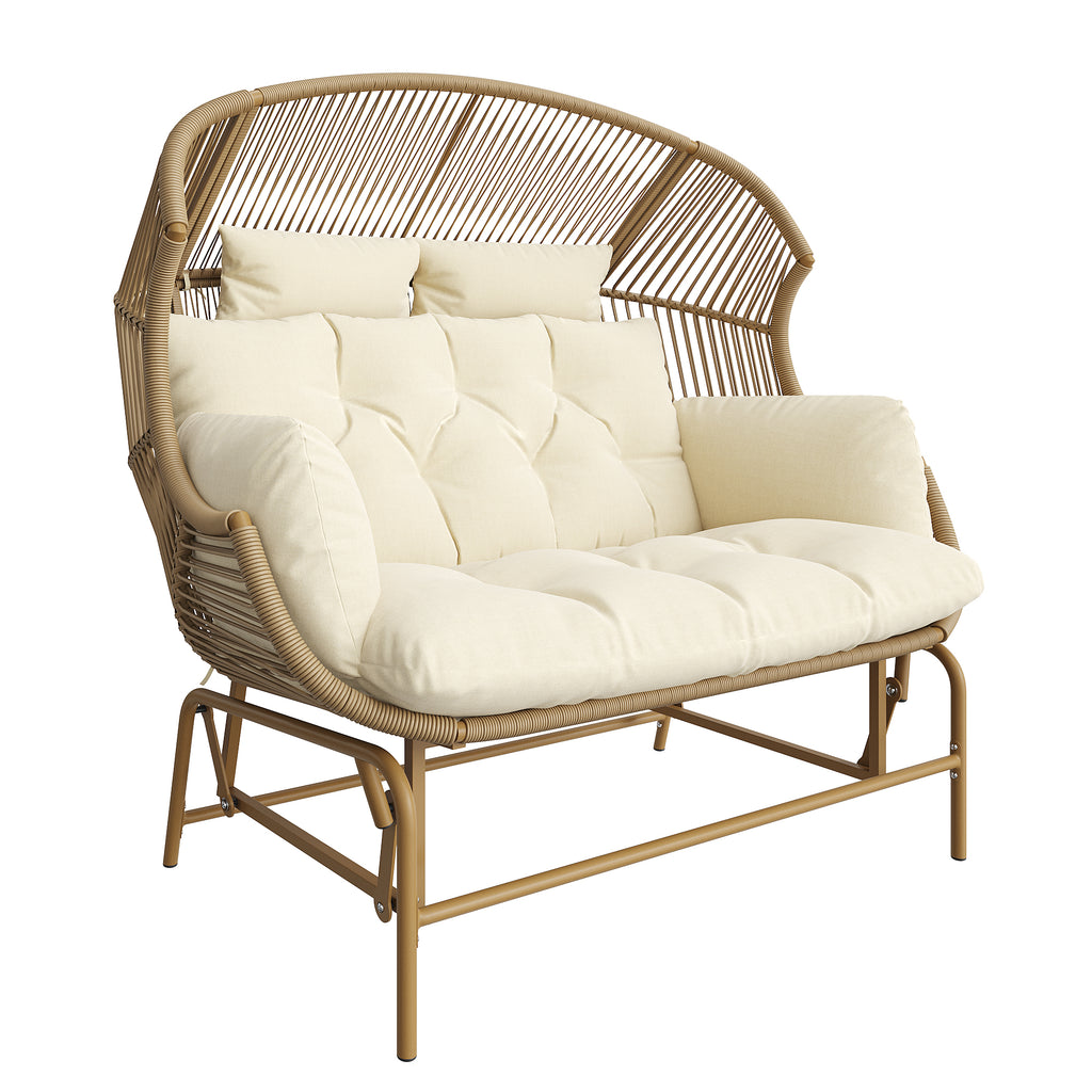 Garden Rocking Chair for Two, Patio Hanging Chair, Outdoor Swing Egg Chair, Rocking Chair, Garden Swing, Porch Swing for the Garden, Balcony, or Terrace, Beige