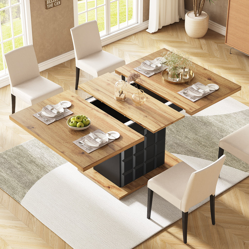 Telescopic dining table (110-140×80cm), foldable kitchen table for 4-6 people, extendable dining table, space-saving kitchen table, for kitchen and living room, table with a checked pattern