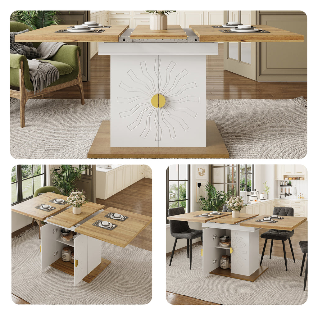 Dining Table, Table, Extension Table for Kitchen & Living Room, 110(140) x 70 x 76 cm, Wood Veneer with Sun-Relief, Generous Storage Space