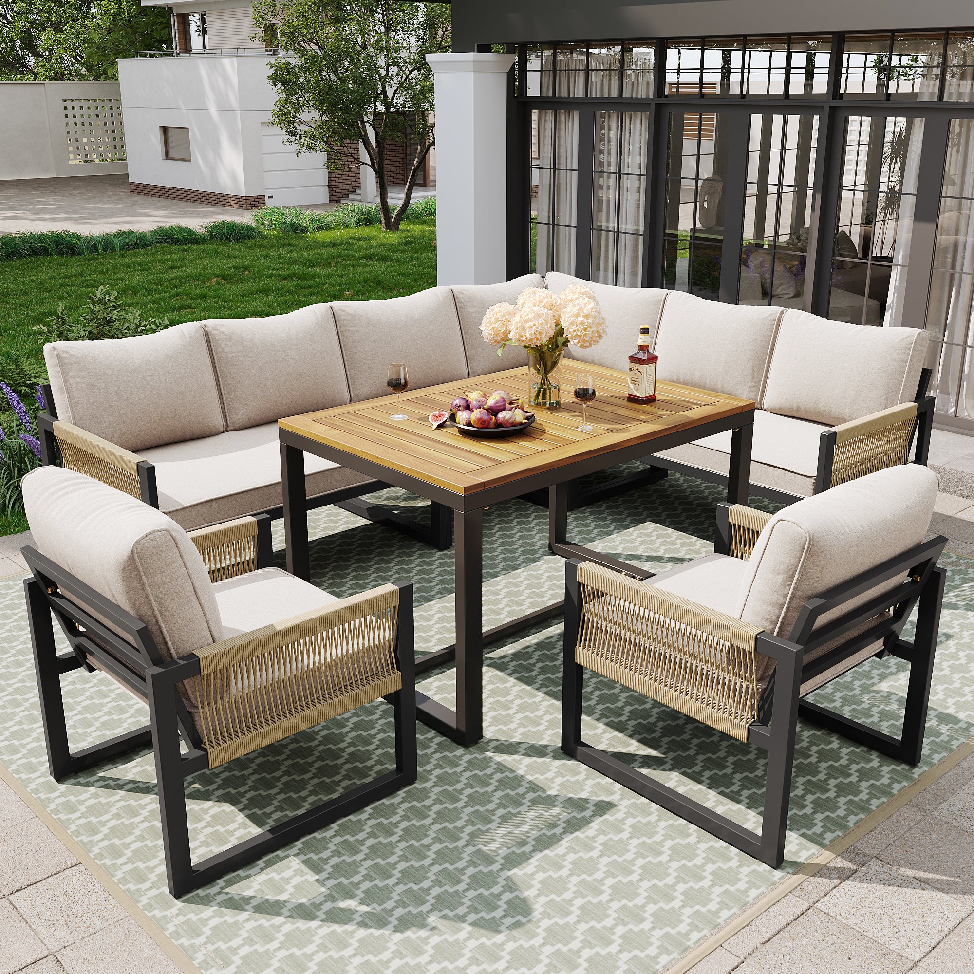 Garden dining set for 7-8 people, garden lounge set, garden furniture set for garden, balcony, terrace, weatherproof dining set, modern garden furniture set