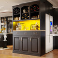 Kitchen cabinet (120 × 40 × 180 cm), tall kitchen buffet, multi-purpose buffet, snack cabinet, storage furniture with three doors, three drawers and LED lighting, black