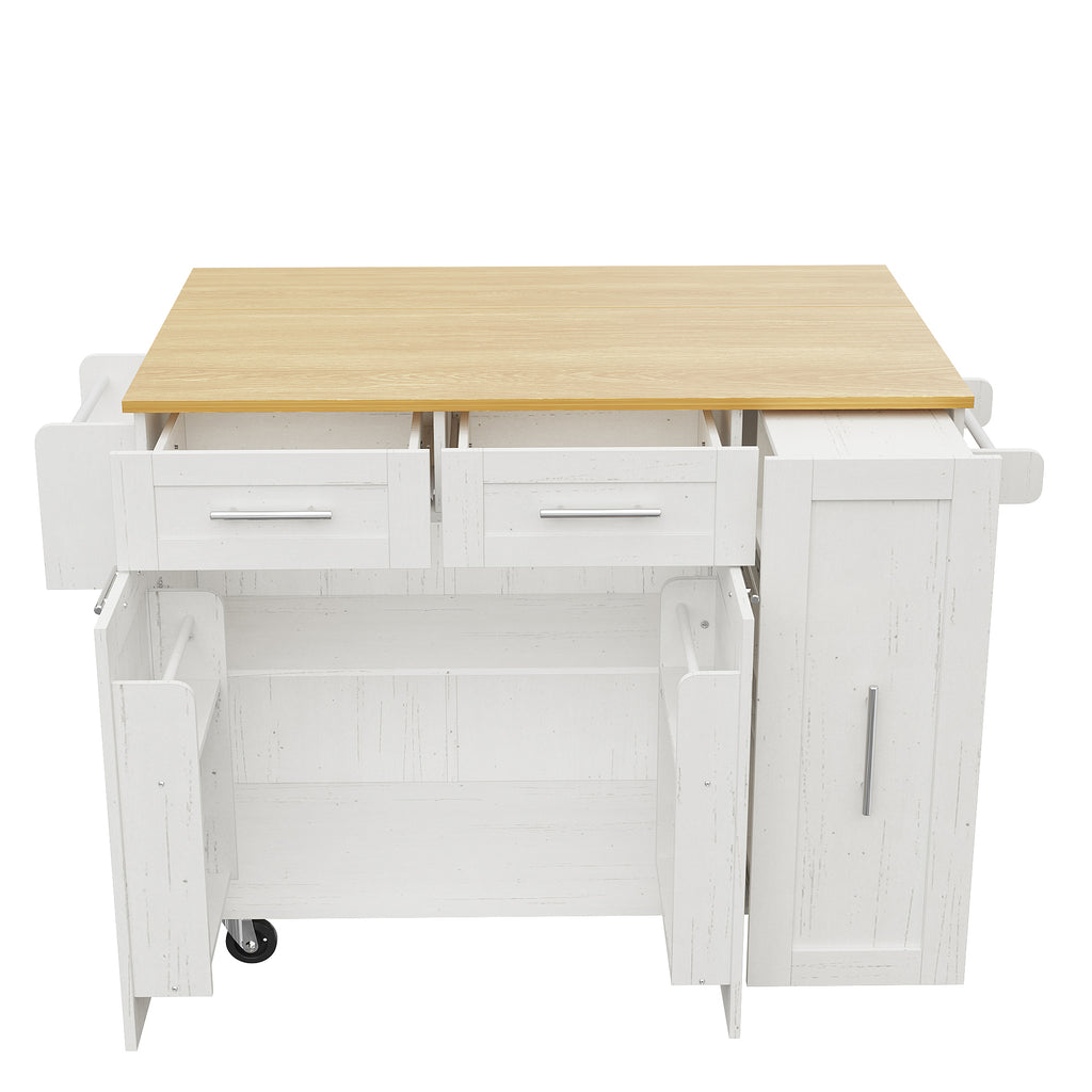 Modern kitchen island, kitchen cabinet, buffet cabinet, dining cart with wood grain, dining table with storage space, dining cart with snack shelves and stretch function cabinets, white