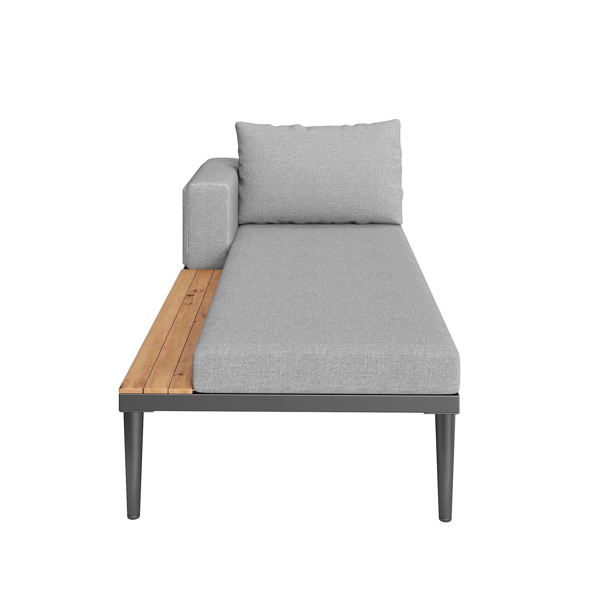 Modular Outdoor Double Chaise Lounge with Wooden Side Panels, Waterproof Cushions, Sturdy Iron Frame, for Patio & Poolside