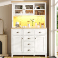 Sideboard / Storage Cabinet / Kitchen Cabinet / Buffet Cabinet, 104x40x180cm, Farmhouse Style, 5 Doors, with LED Light Strip & Drink Holders, Green/White