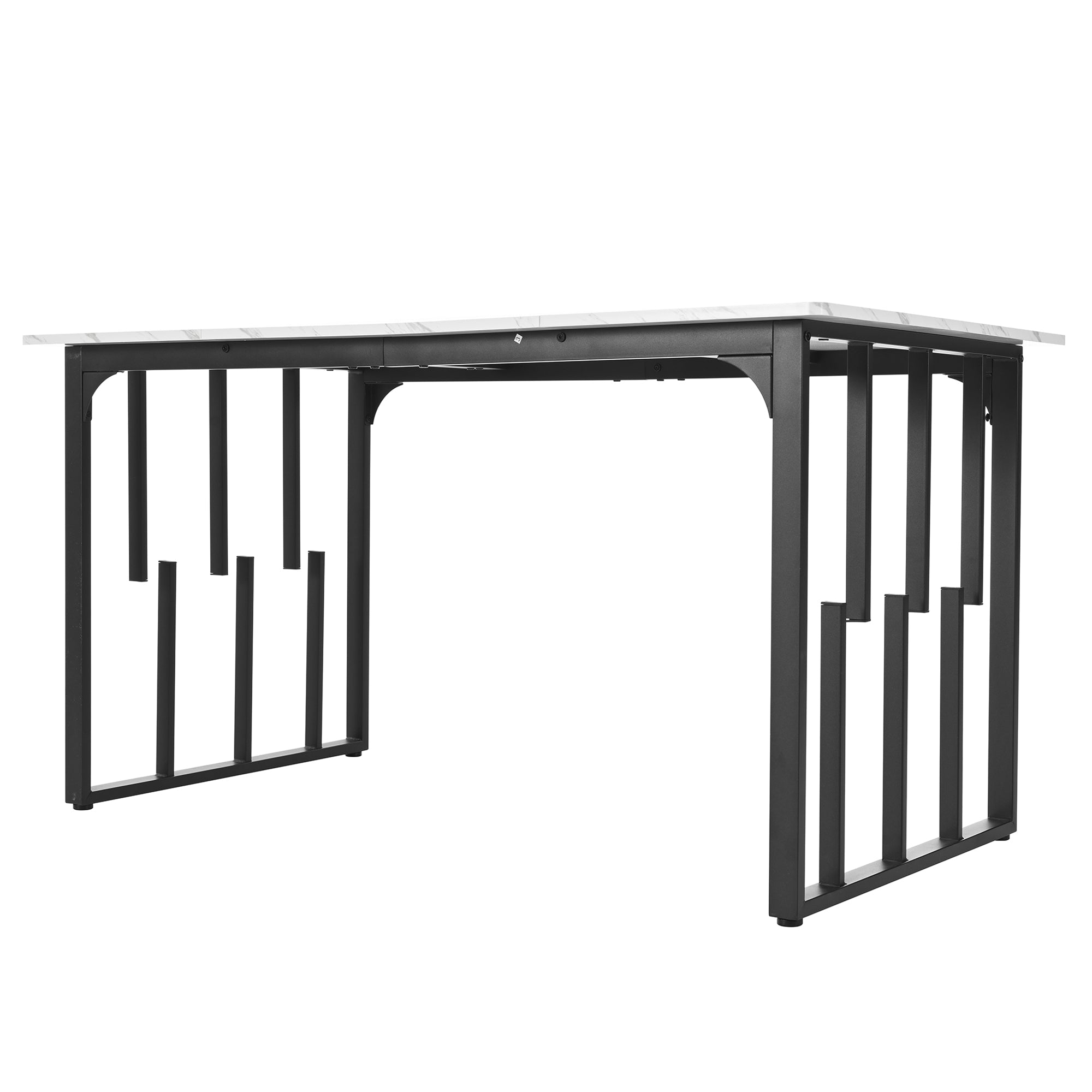 140 x 80cm Dining Table,(1-pcs), Kitchen Table, Unique Metal Frame Rectangular Dining Table in Modern Marble Pattern Kitchen Table with Adjustable Feet for Dining Room Living Room, White/Black