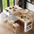 Extendable Bar Table with Storage (133–202 × 70 × 93.5 cm), with Two Drawers and Four Compartments, Expandable Kitchen Island Table for 2–6 People, Kitchen Dining Cart with Side Shelves, White.