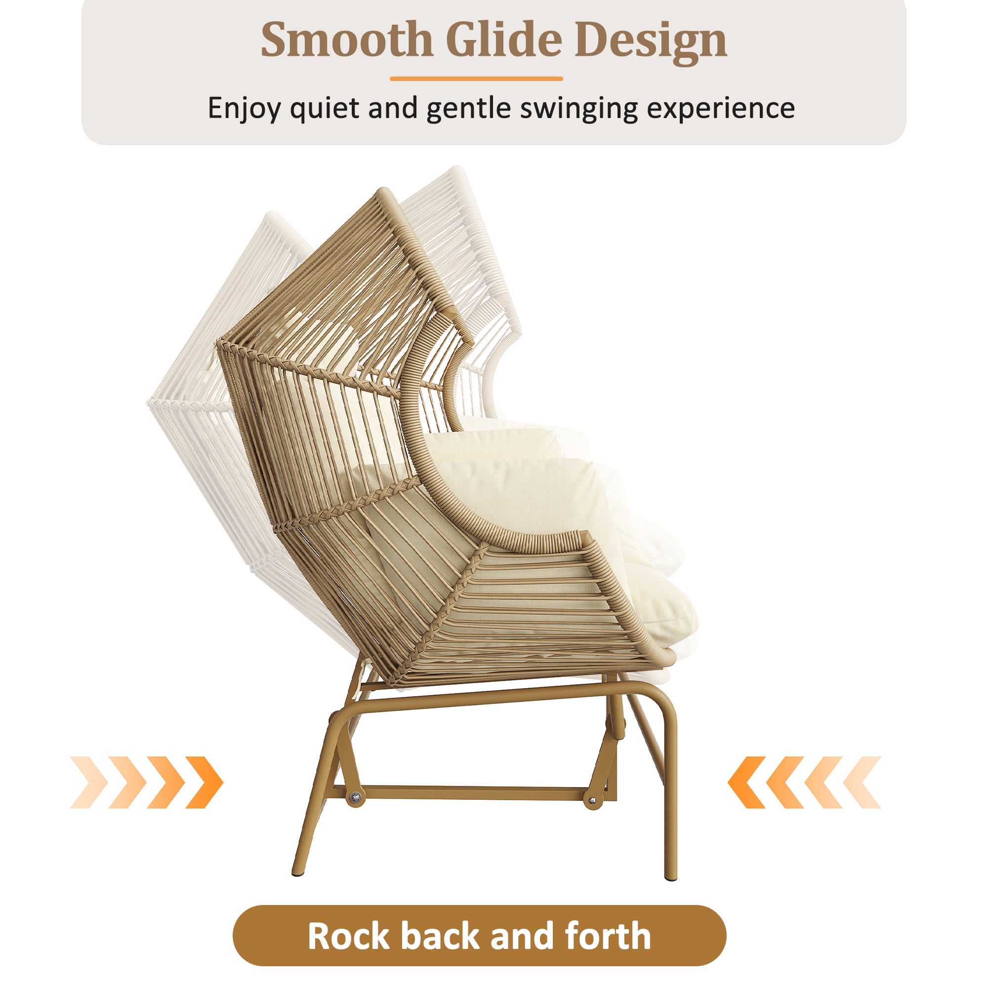 Garden Rocking Chair for Two, Patio Hanging Chair, Outdoor Swing Egg Chair, Rocking Chair, Garden Swing, Porch Swing for the Garden, Balcony, or Terrace, Beige