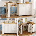 Extendable Bar Cart with 2 Doors & 3 Drawers (135-228 x 39 x 104 cm), Rollable, Home Bar in White, Worktop in Wood Look
