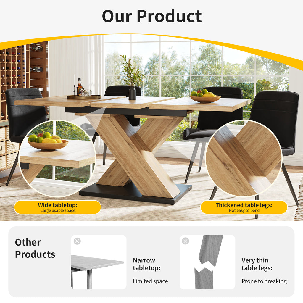 Dining table telescopic table (119-158.5×80 cm), kitchen table, extendable table, extendable to 119-158.5 cm with the help of internal inserts, for kitchen and living room, wood-coloured