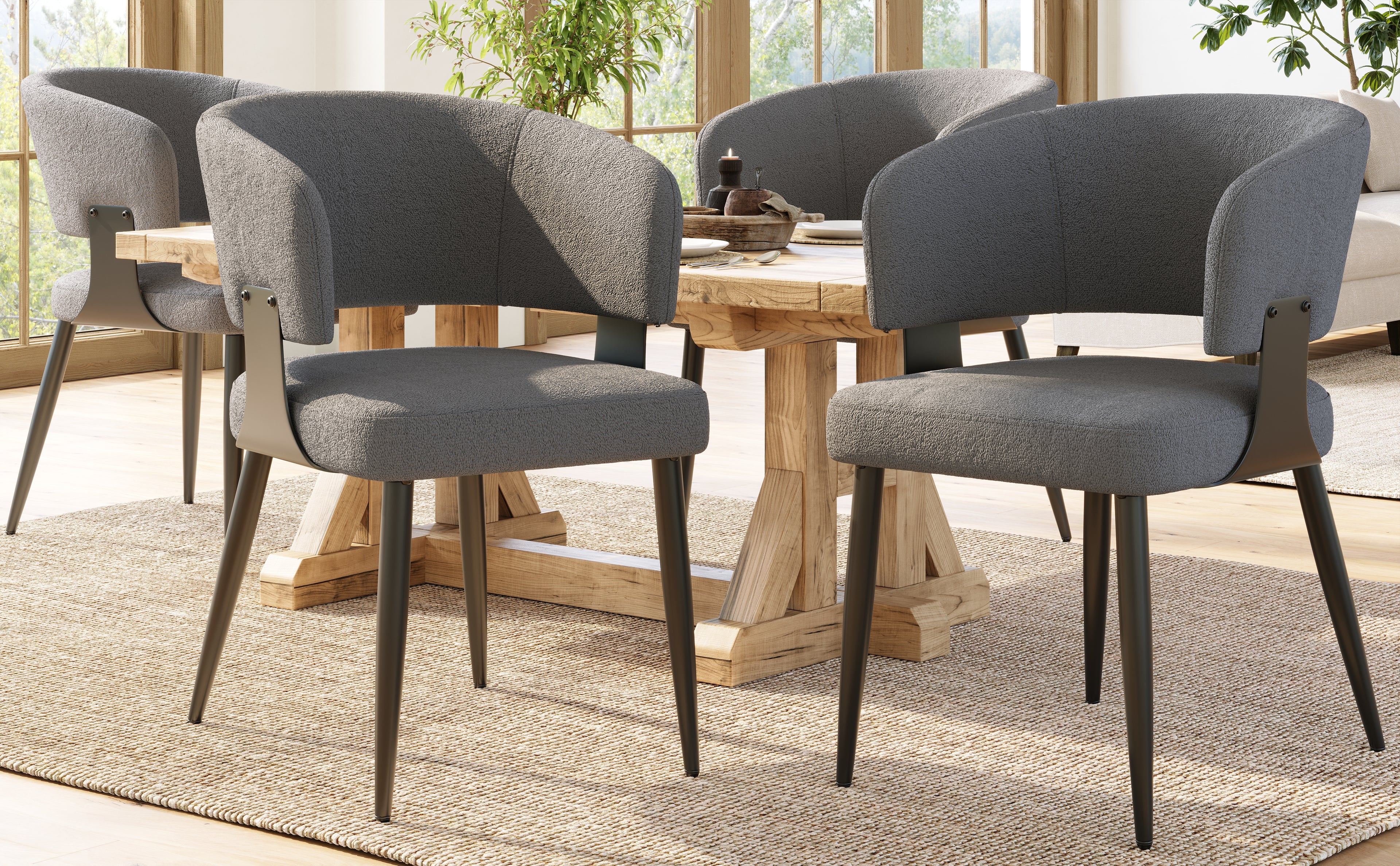 Modern Dining Chairs set of 4,Dining Room Chairs with Metal Legs – Upholstered Fabric Dining Room Chairs with Curved Backrest, Soft Cushion Seat, and Sturdy Metal Frame