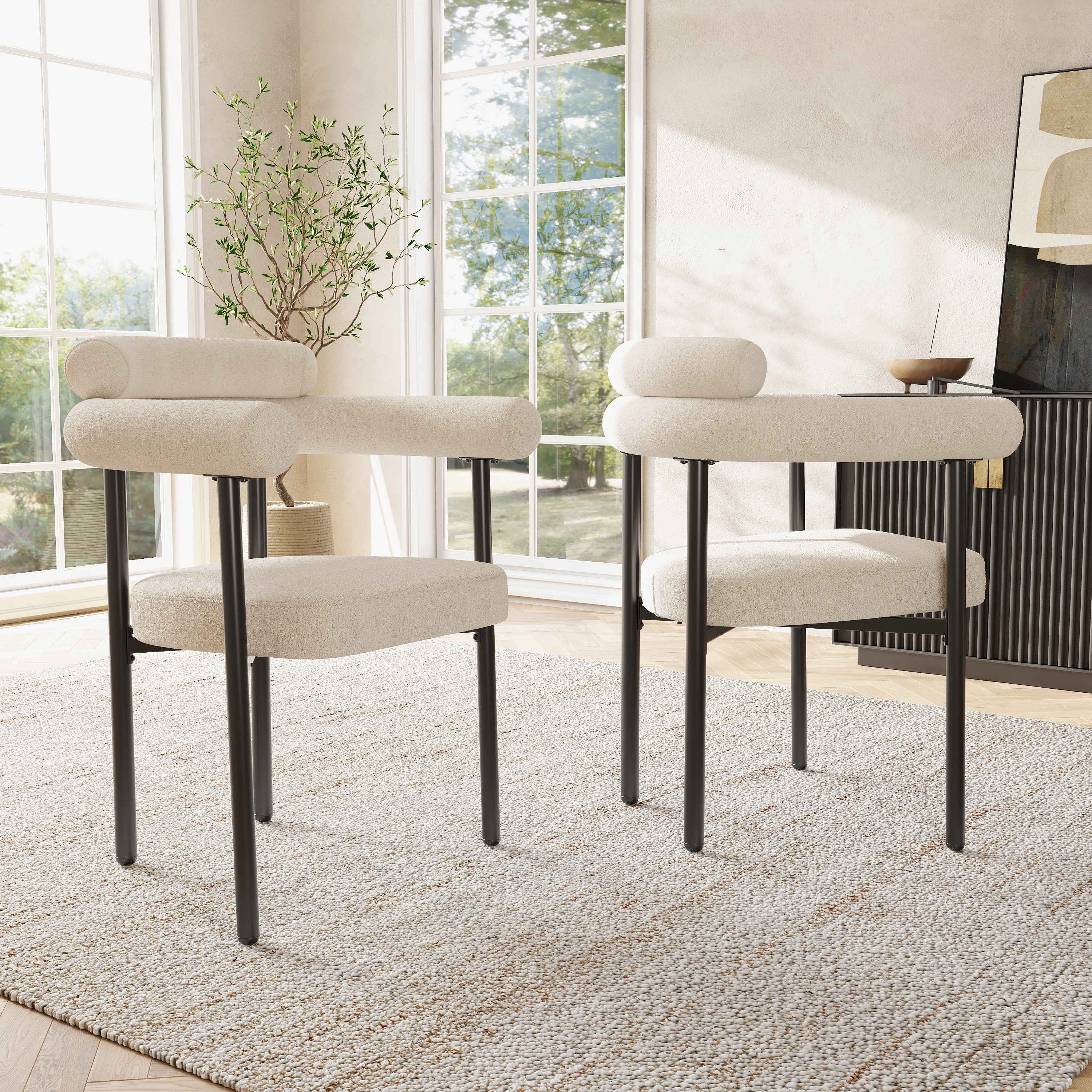 Modern Dining Chairs set of 2, Cream Faux Suede Upholstered Armchairs,Comfortable Armrest Dining Chairs for Kitchen, Dining Room, Living Room, Multiple Colour Options