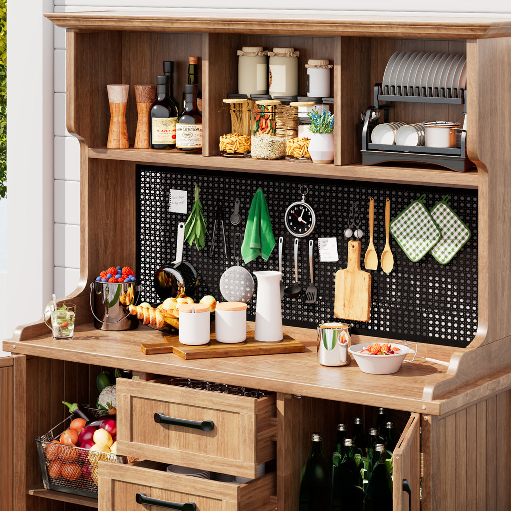 Wooden garden cabinet, garden tool cabinet made of solid fir wood – freestanding cabinet with 3 drawers, 3 compartments, metal pegboard and adjustable shelves