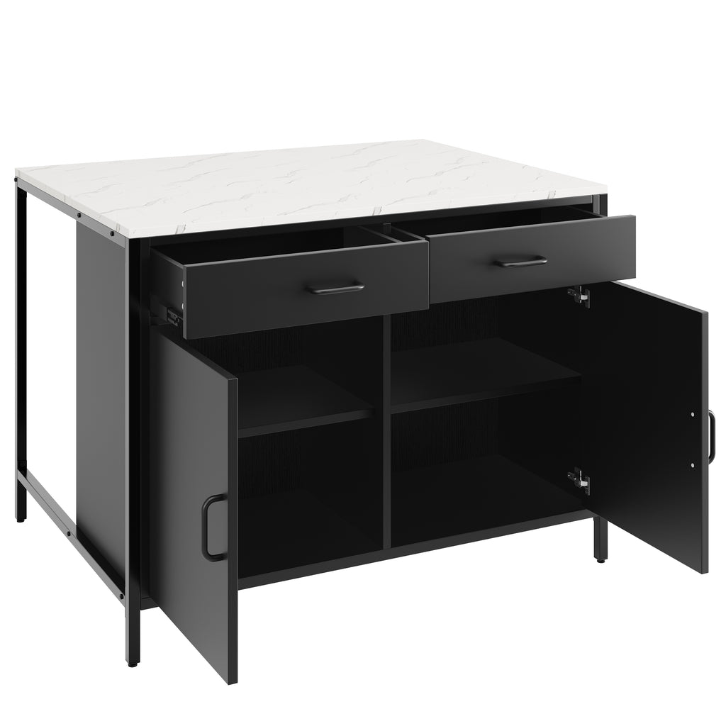 Standing Desk, Kitchen Countertop, Simple and Modern, Coffee Bar Table, Suitable for Living Room, Dining Room, Marble Pattern Tabletop, Adjustable Feet, Black