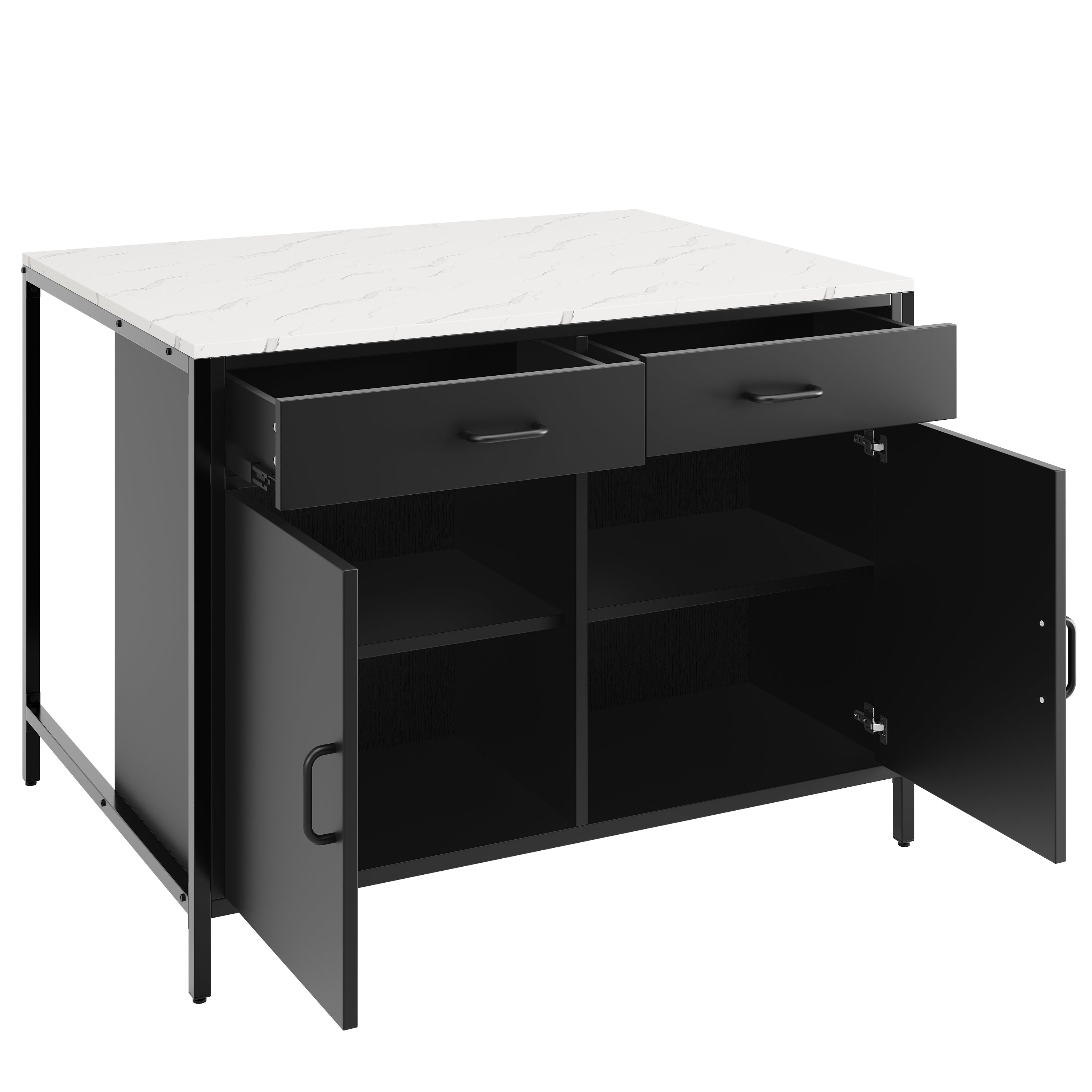 Standing Desk, Kitchen Countertop, Simple and Modern, Coffee Bar Table, Suitable for Living Room, Dining Room, Marble Pattern Tabletop, Adjustable Feet, Black