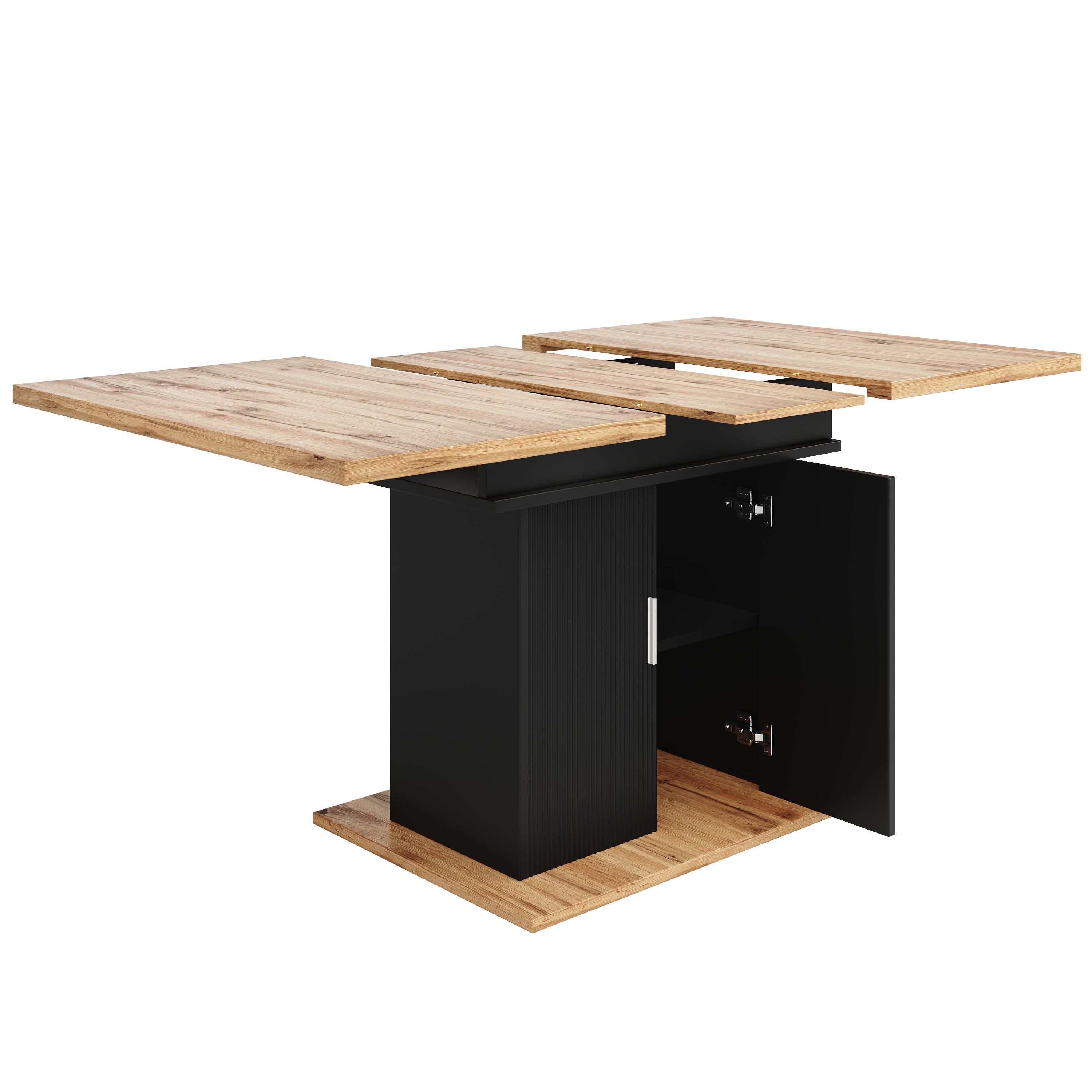Telescopic dining table (140×70cm), extendable dining table with storage shelf, space-saving kitchen table, dining table with three shelves, extendable dining table for kitchen and living room, natura
