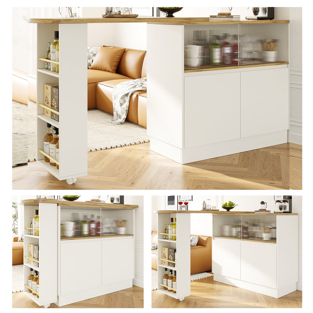 360° swivelling high table (main body 90 x 45 x 100 cm), white multifunctional swivelling sideboard with storage compartment, sliding glass door, suitable for kitchen/dining room