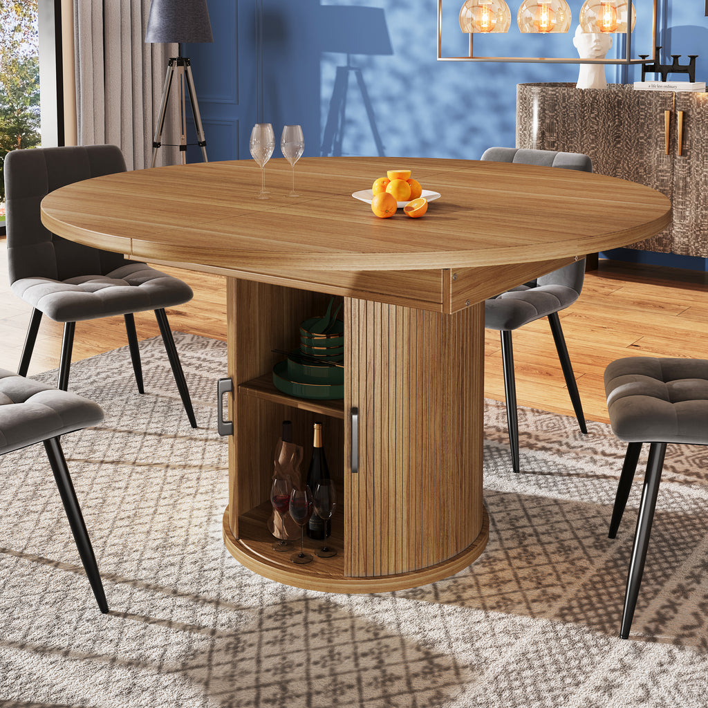 Extendable dining table, dining room table, kitchen table, balcony table, extendable table top Round dining table, extends to oval, 118–158 cm, seats up to 6 people, walnut/black