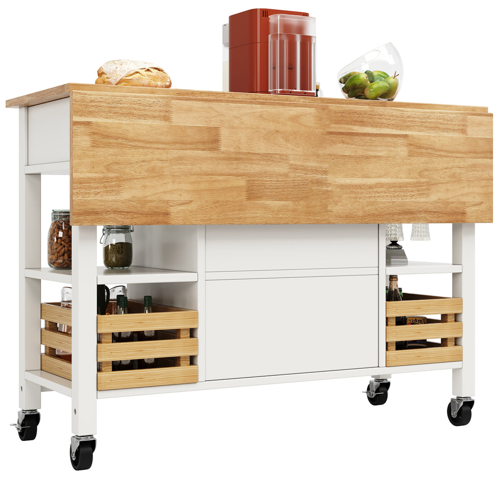Rolling Kitchen Island Storage Trolley with Large Cabinet, 3 Drawers, Spice Rack, Adjustable Shelf, Dining Room Organiser Sideboard Cupboard Cabinet Cart, White