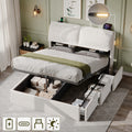 5ft King Bed with Hydraulic Storage, Velvet Upholstered Bed with Headboard Flip-top Storage and Drawers, Back Cushion Headboard with Charging Station and LED Night Light, Cream White (No Mattress)