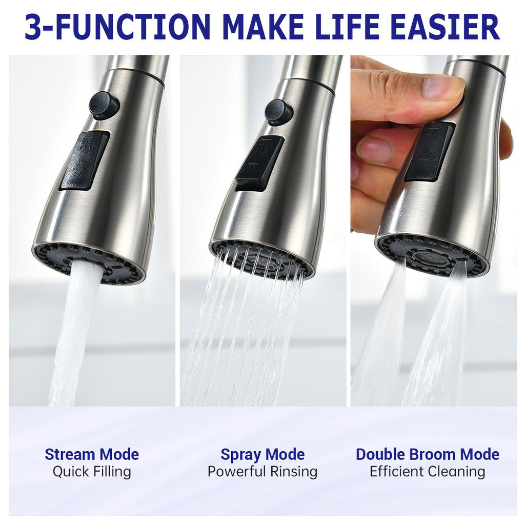 Brushed Stainless Pull-Out Kitchen Mixer Tap