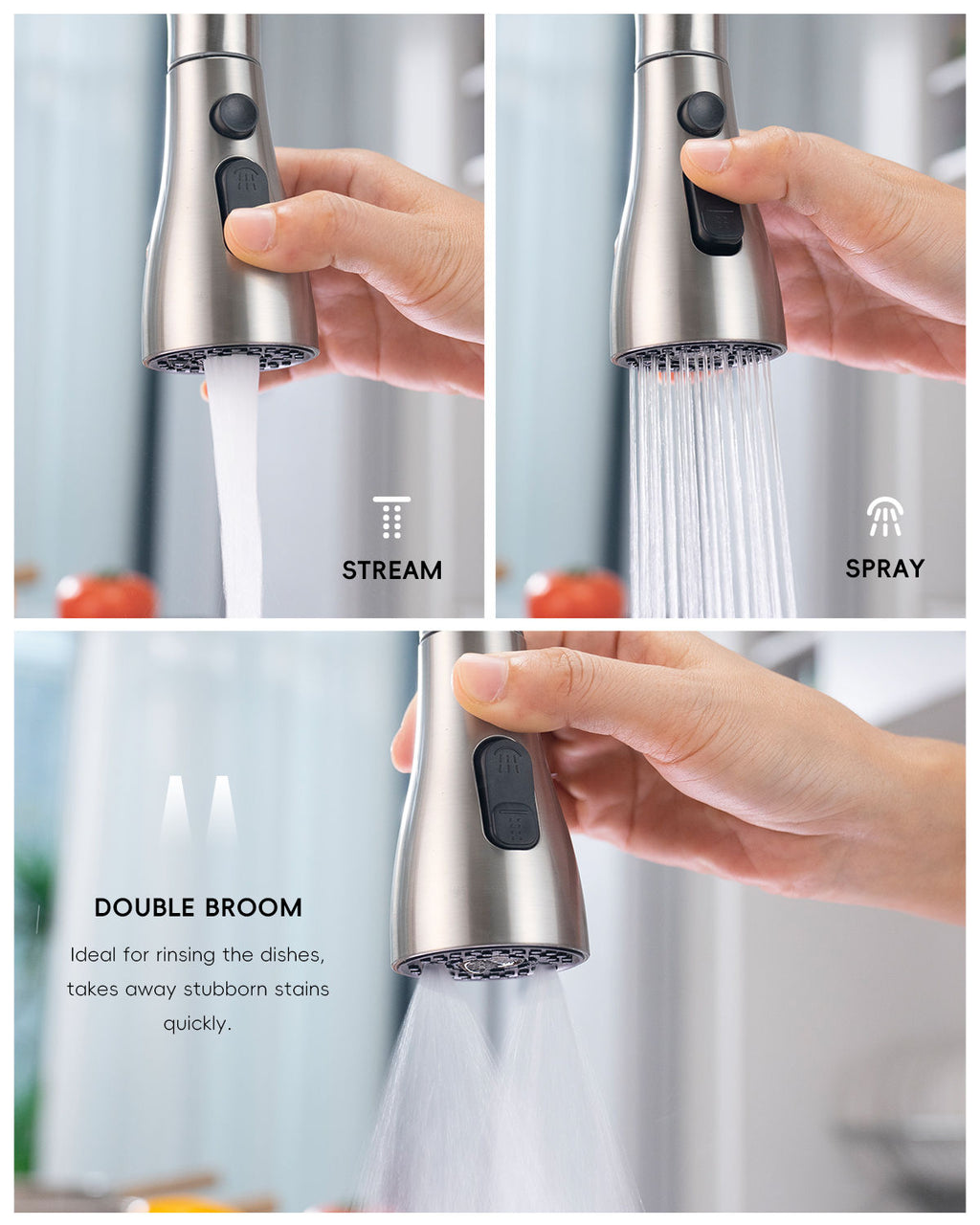 Brushed Stainless Pull-Out Kitchen Mixer Tap