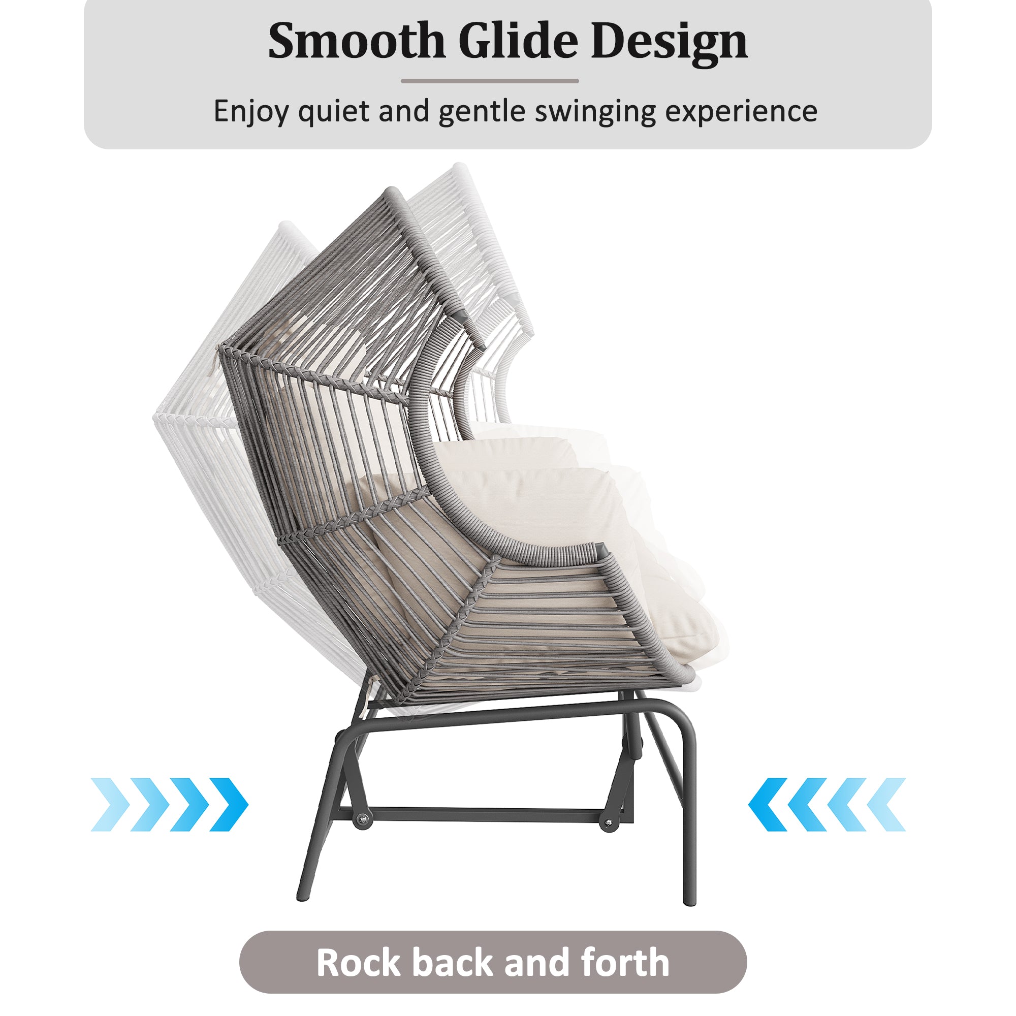 Garden Rocking Chair for Two, Patio Hanging Chair, Outdoor Swing Egg Chair, Rocking Chair, Garden Swing, Porch Swing for the Garden, Balcony, or Terrace, Gray
