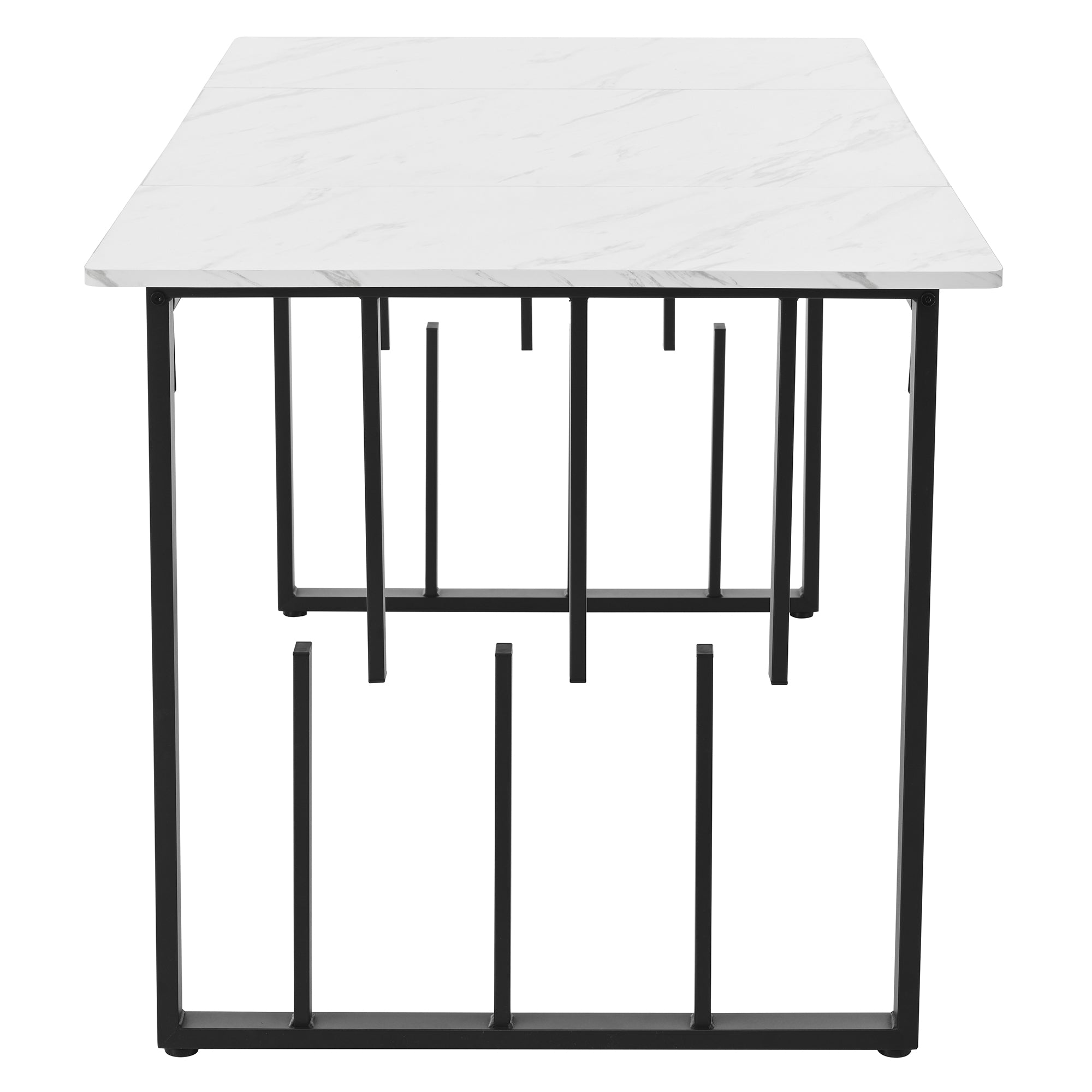 140 x 80cm Dining Table,(1-pcs), Kitchen Table, Unique Metal Frame Rectangular Dining Table in Modern Marble Pattern Kitchen Table with Adjustable Feet for Dining Room Living Room, White/Black
