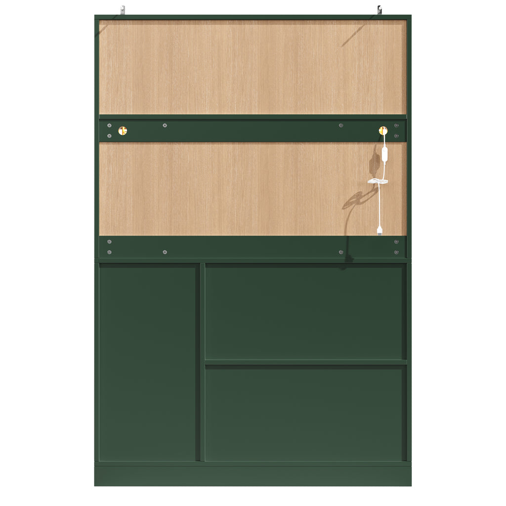 Sideboard / Storage Cabinet / Kitchen Cabinet / Buffet Cabinet, 120x40x188cm, with LED Lighting, Snack Rack & Drink Holders, 4 Doors & 2 Large Drawers, Green/White