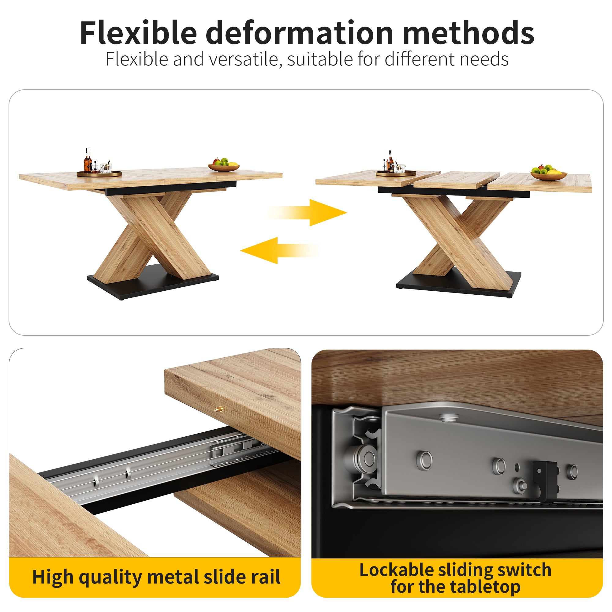 Dining table telescopic table (119-158.5×80 cm), kitchen table, extendable table, extendable to 119-158.5 cm with the help of internal inserts, for kitchen and living room, wood-coloured