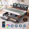 6ft Super King Upholstered Bed Frame with Hydraulic and Drawers Storage, LED Adjustable Headboard with Charging Station and Concealed Headboard Storage, Linen, No Box Spring Needed, Grey (No Mattress)