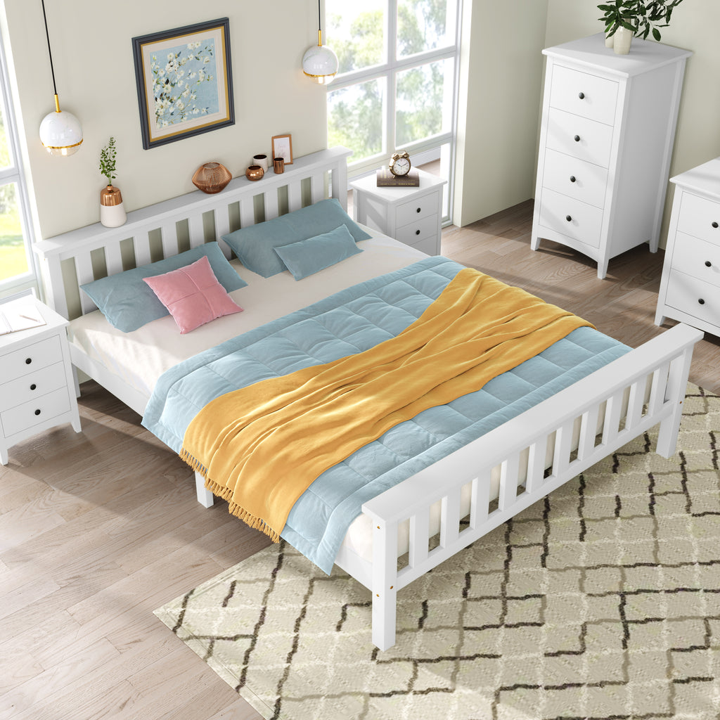 Double Bed Wooden Frame 4ft6 Double Wooden Bed in White For Adults, Kids, Teenagers(4FT6)