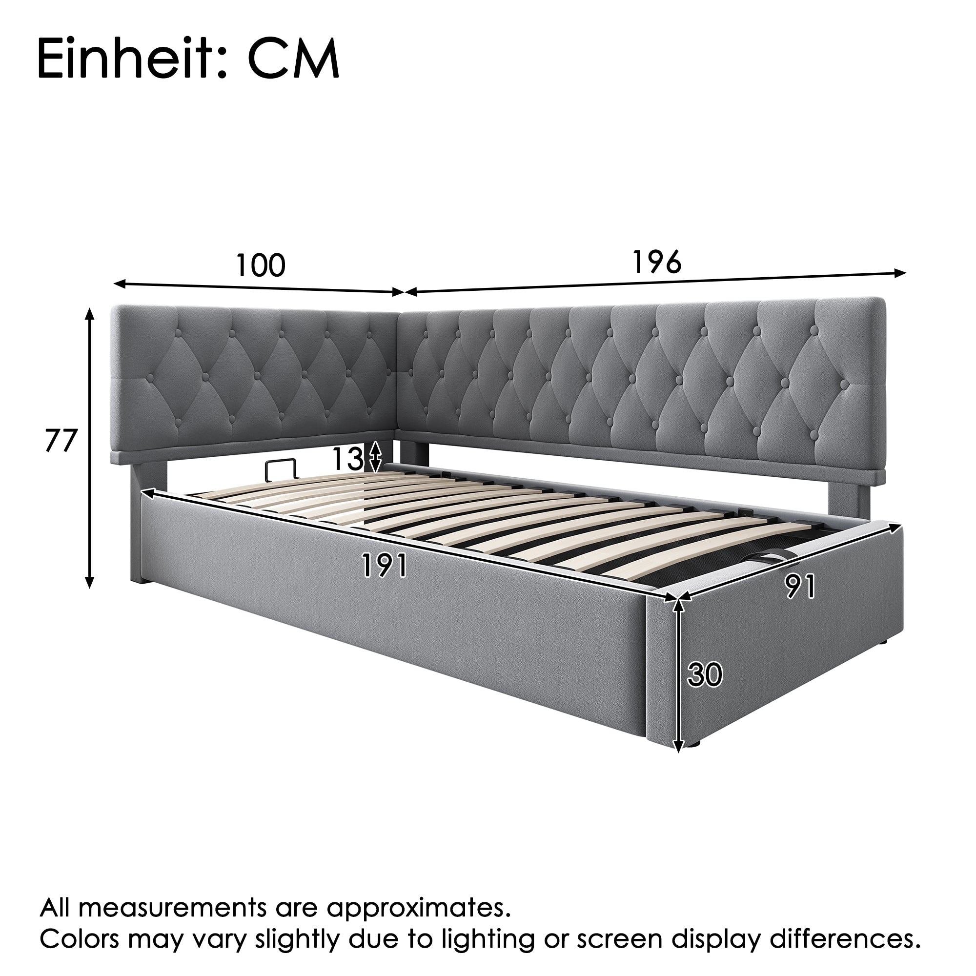 Daybed Upholstered Bed with Storage, 3FT Single Sofa Bed 90 x 190 cm, Ottoman Bed with Hydraulic Storage, Metal Slatted Bed Frame, Velvet, Grey (No Mattress)