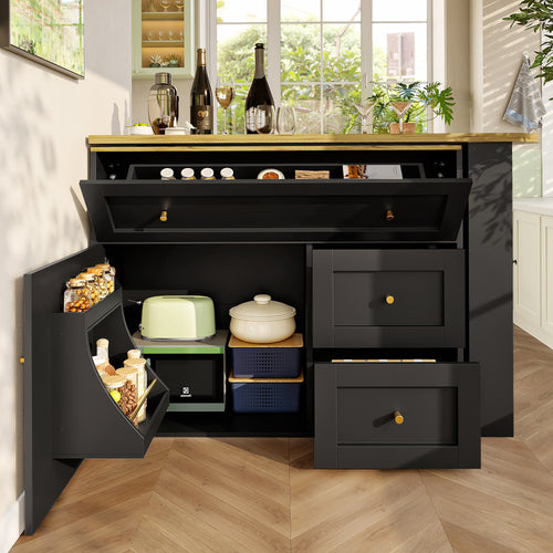 Extendable bar table with storage space (138-204×39×105cm), kitchen cabinet, sideboard with snack shelf, telescopic bar table, high table, bistro table, high table, kitchen island, black