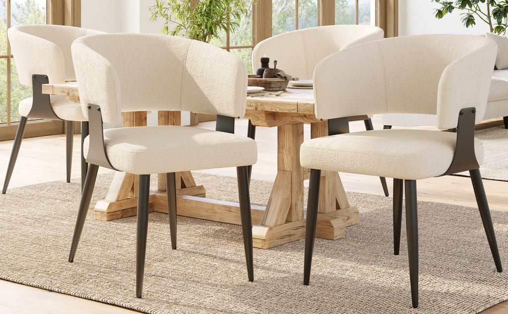 Modern Dining Chairs set of 4,Dining Room Chairs with Metal Legs – Upholstered Fabric Dining Room Chairs with Curved Backrest, Soft Cushion Seat, and Sturdy Metal Frame