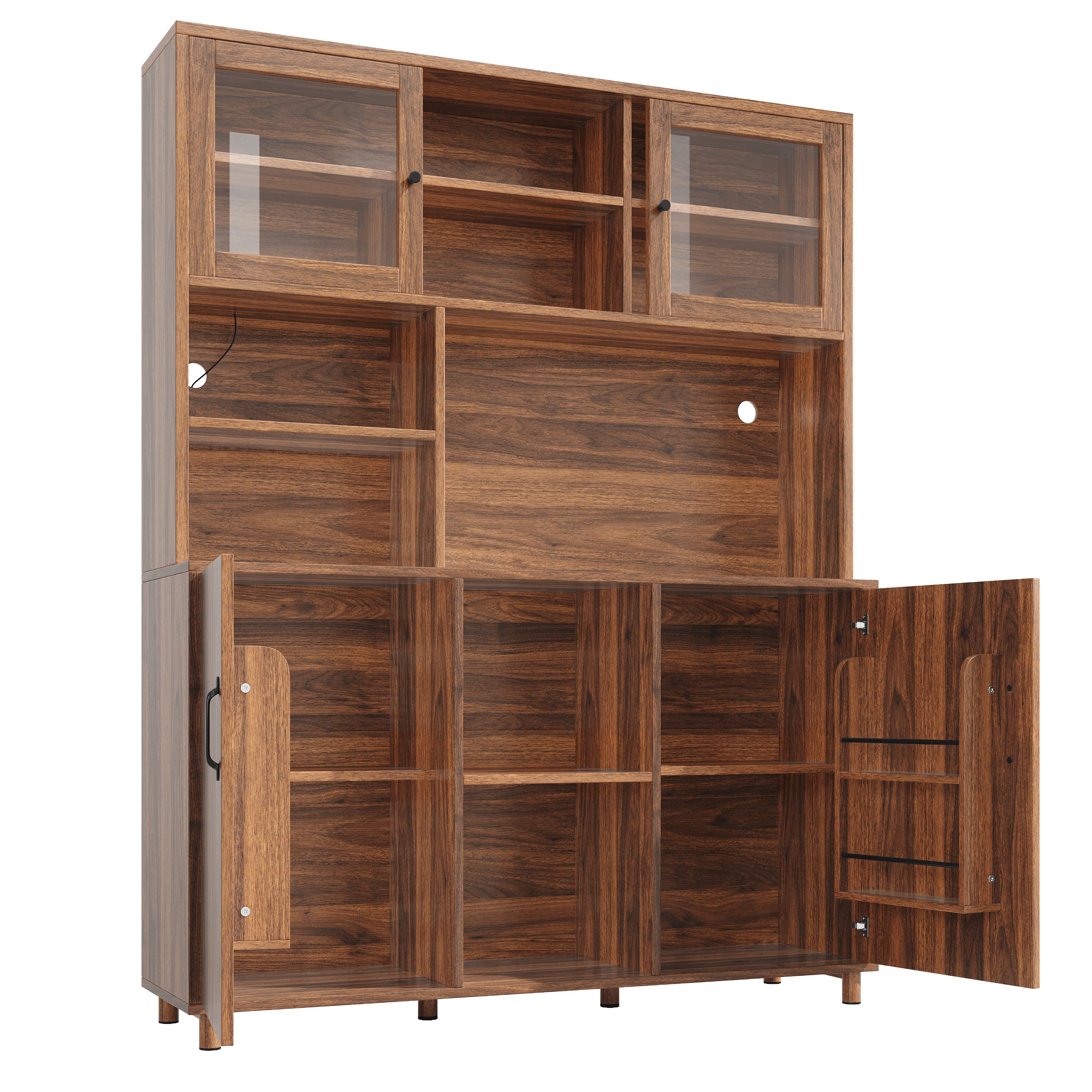 Tall cabinets for the living room, kitchen cabinet, dining room cabinet, cabinets with LED lighting, cabinet door with snack shelf, retro style, walnut color