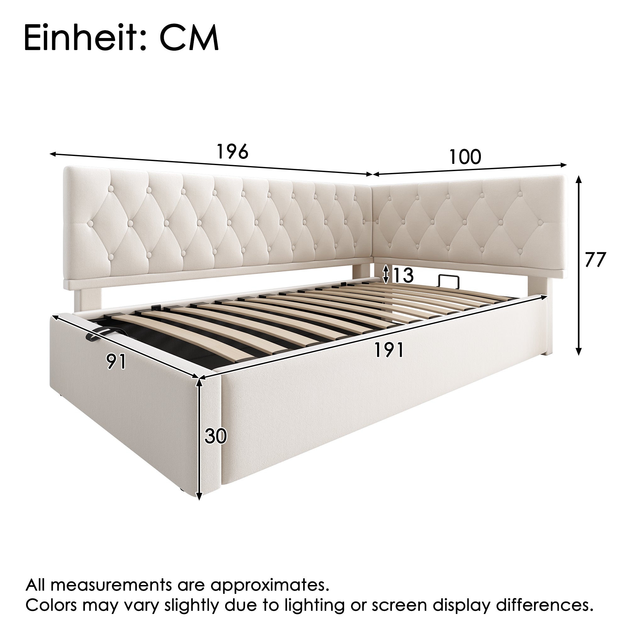 Daybed Upholstered Bed with Storage, 3FT Single Sofa Bed 90 x 190 cm, Ottoman Bed with Hydraulic Storage, Metal Slatted Bed Frame, Velvet, Beige (No Mattress)