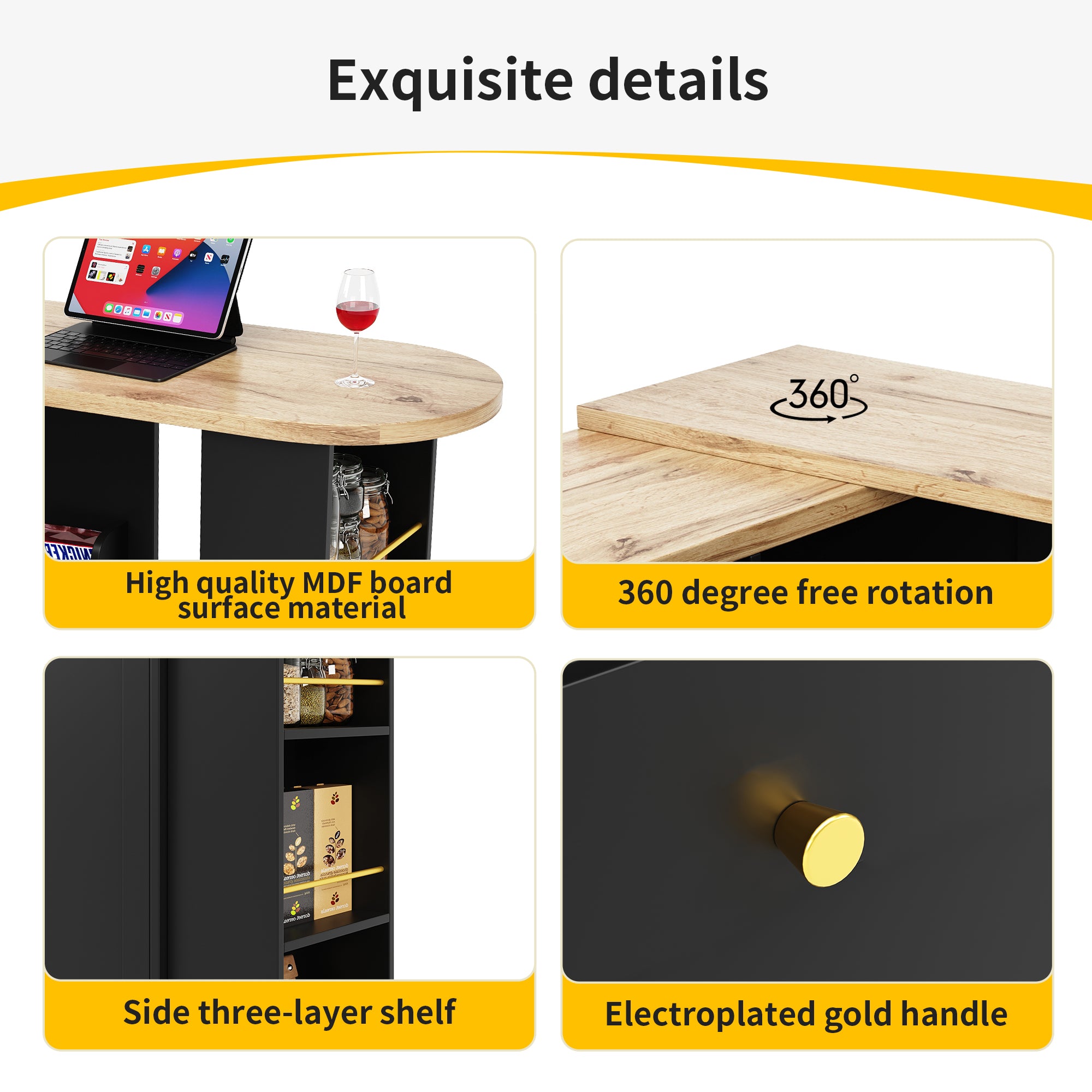 360° Swivelling Bar Table (105 x 39 x 102 cm), with 2 Drawers and Sliding Door Cabinet, 3 Levels of Open Storage Space, Suitable for Dining Room/Study/Living Room etc.