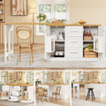 Extendable Sideboard & Table Combo, 120-180 cm Adjustable Dining Table with Storage, 3 Drawers & Snack racks, Space-Saving kitchen island for Small Flats, White/Antique Green