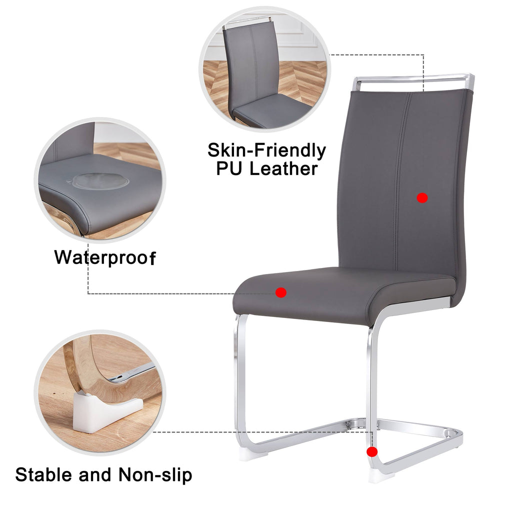 Cantilever chair, chrome-plated metal frame, can hold up to 120 kg, softly padded with imitation leather cover, gray (set, 4 pieces)