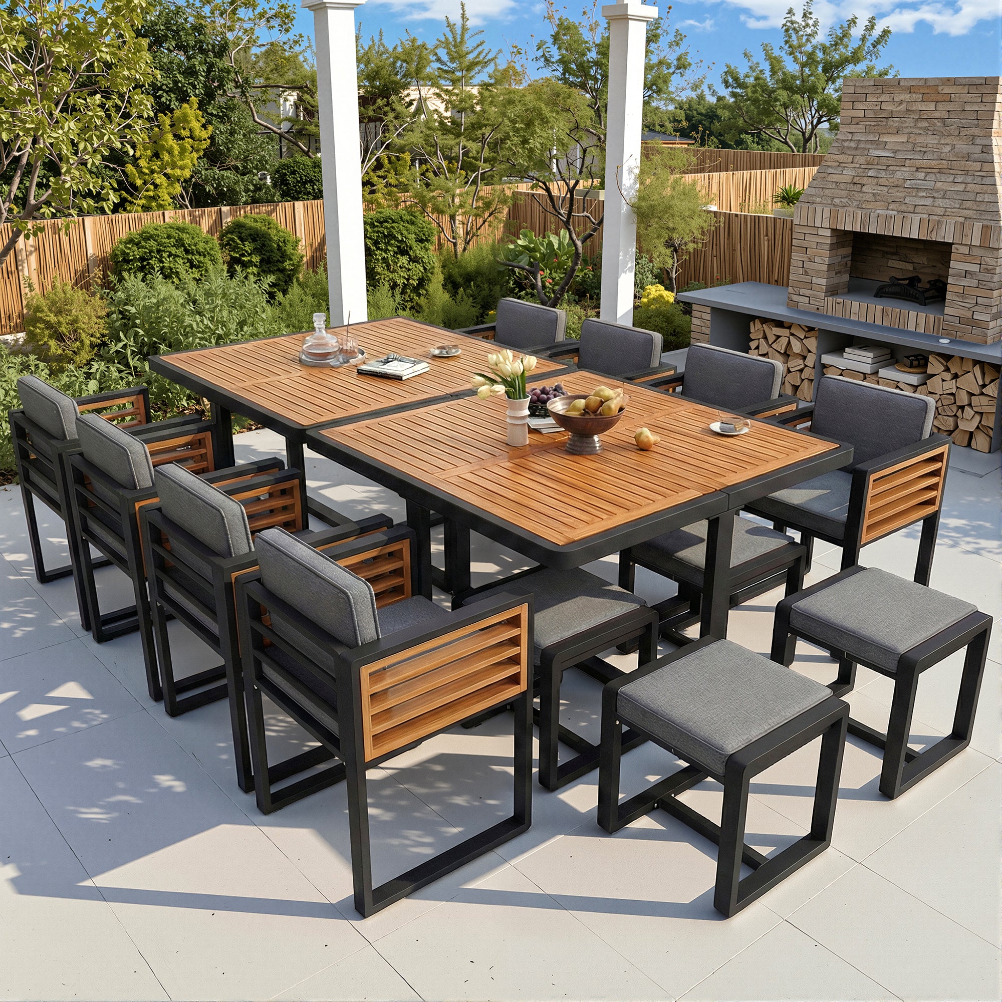 Garden furniture set, garden lounge seating group with 12 chairs and table, patio furniture/balcony furniture set for 12 people, garden furniture set/dining set, garden sofa set, solid wood