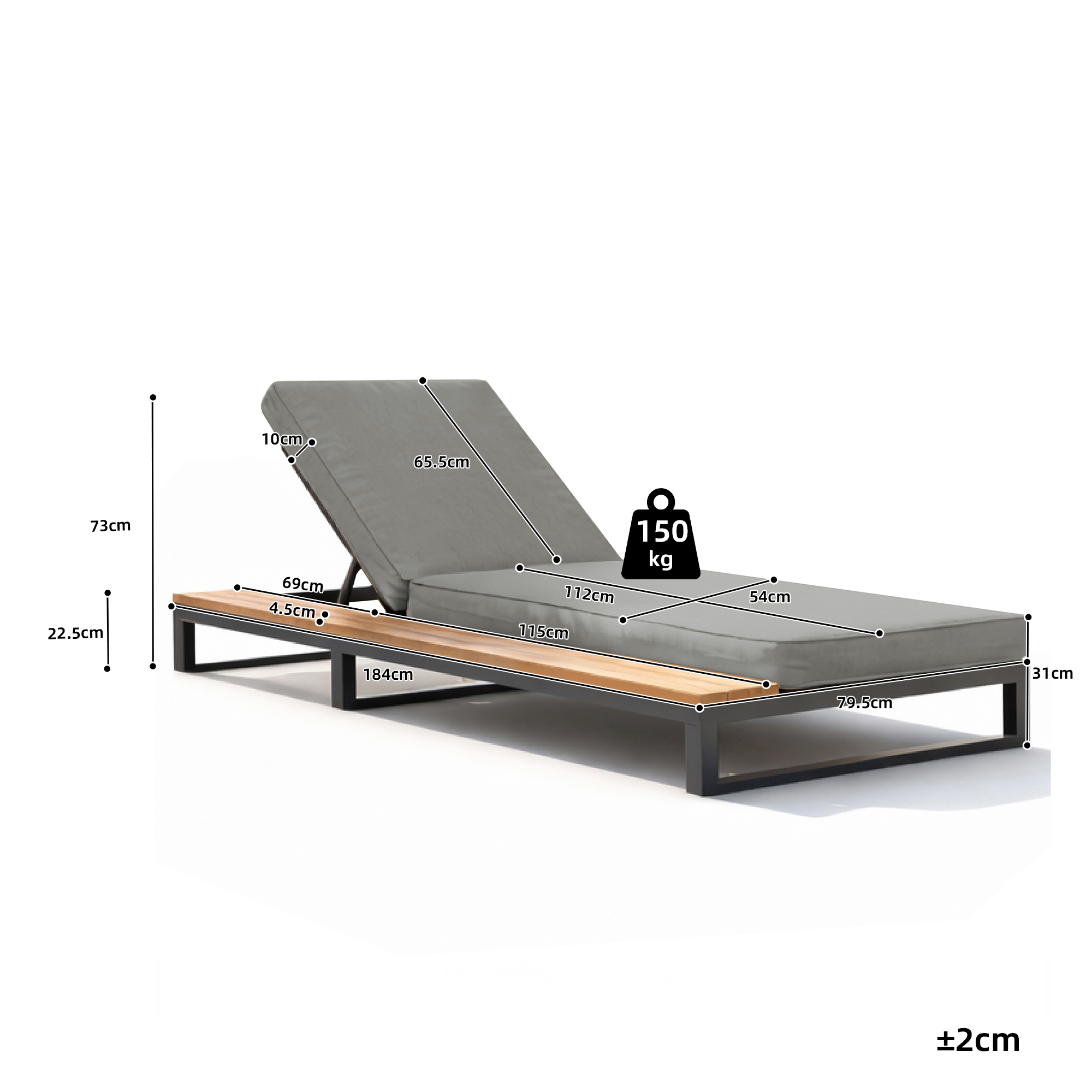 Outdoor Patio Daybed, Outdoor Lounger, Multifunctional Waterproof Sofa Bed, Sun Lounger for Patio, Adjustable Backrest Angle, Gray, Left Side
