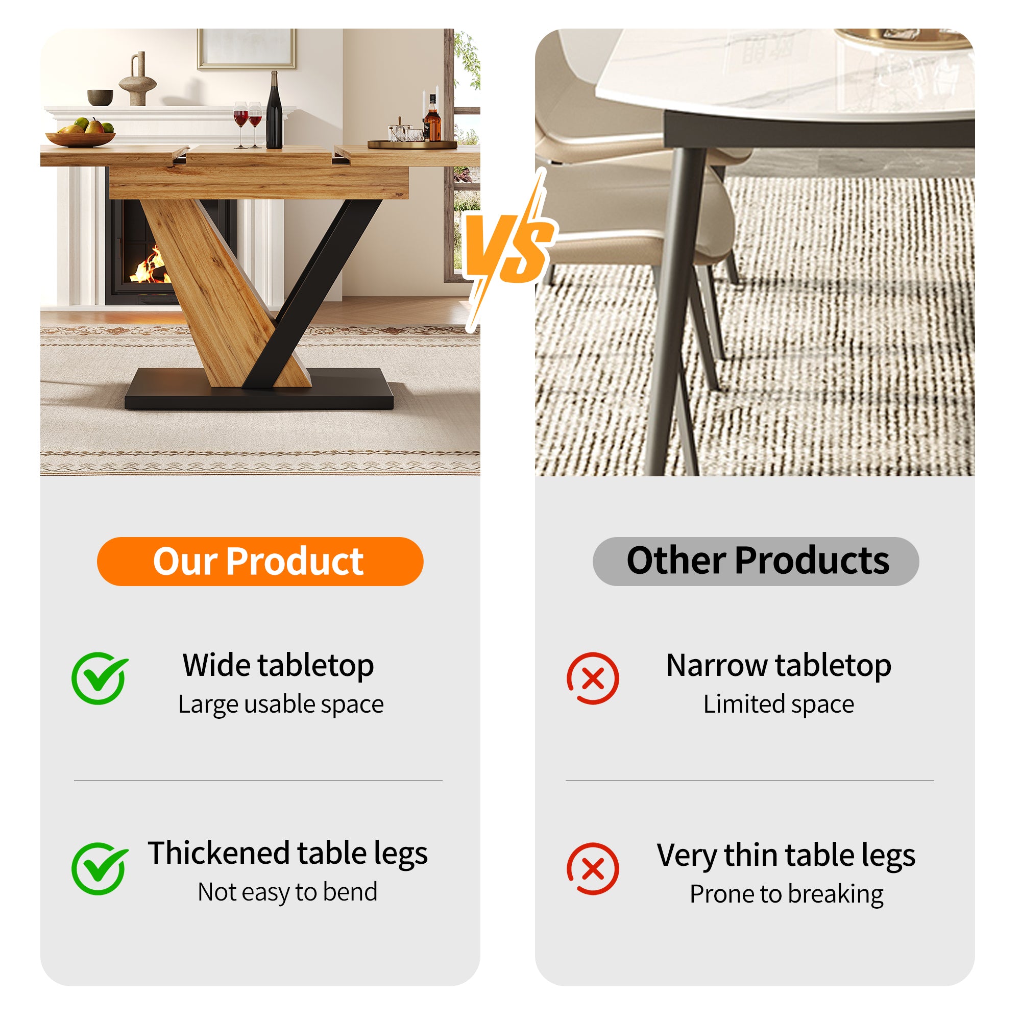 Extendable dining table (120–160 x 75 x 75.5 cm), table, kitchen table, extendable table, extends to 160 cm, suitable for kitchen and living room, tabletop with wood grain finish