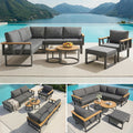 Modular Outdoor Sofa Set with Nesting Tables, Sturdy Metal Frame, Washable Cushions, for Patio & Garden