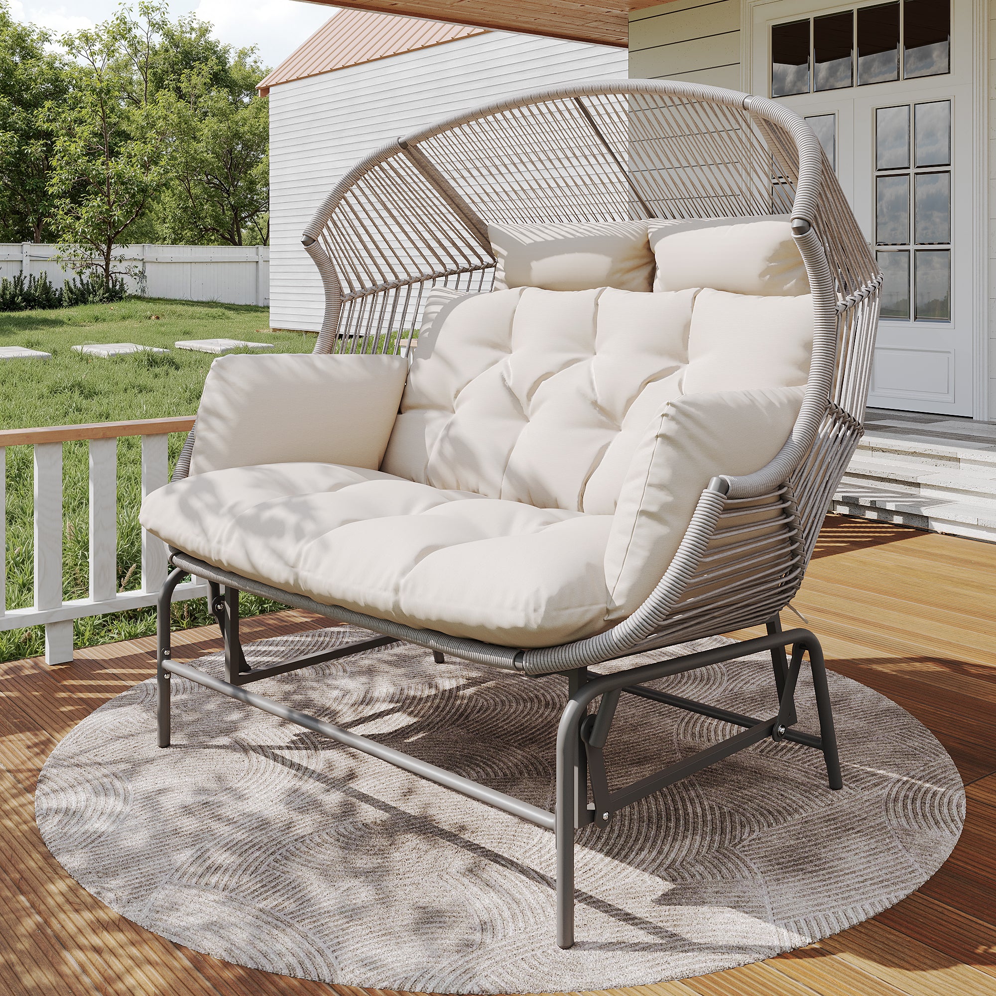 Garden Rocking Chair for Two, Patio Hanging Chair, Outdoor Swing Egg Chair, Rocking Chair, Garden Swing, Porch Swing for the Garden, Balcony, or Terrace, Gray